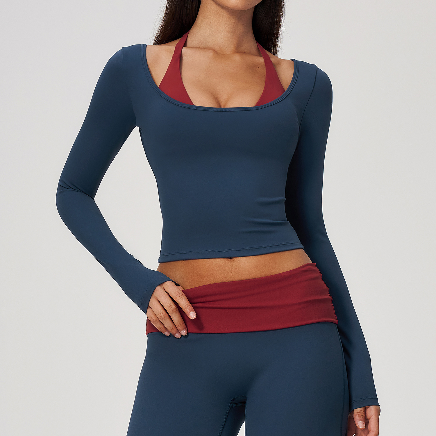 Pilates Yoga Top - 2'si 1 Arada Sahte İki Parçalı